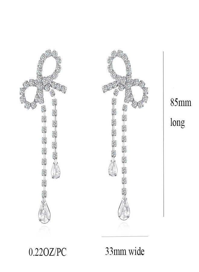 FAUTHENTICUTE Silver CZ Drop Earring for Women, Bow Drop Earrings - Image 5